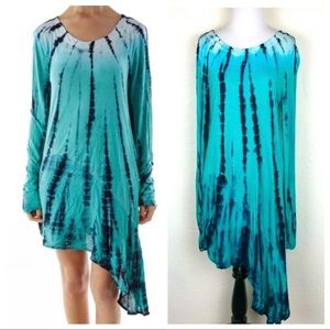 XCVI Ombre Tie Dye Dress Asymmetric Blue Medium Summer Lightweight Soft